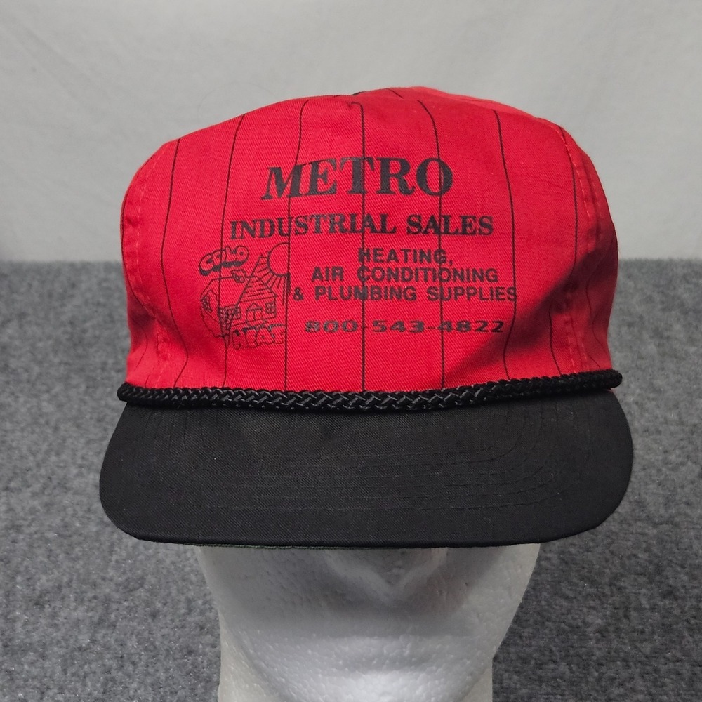 Vintage 80s Metro‎ Industrial Sales Snapback Hat Red Pinstripe Cap San Sun